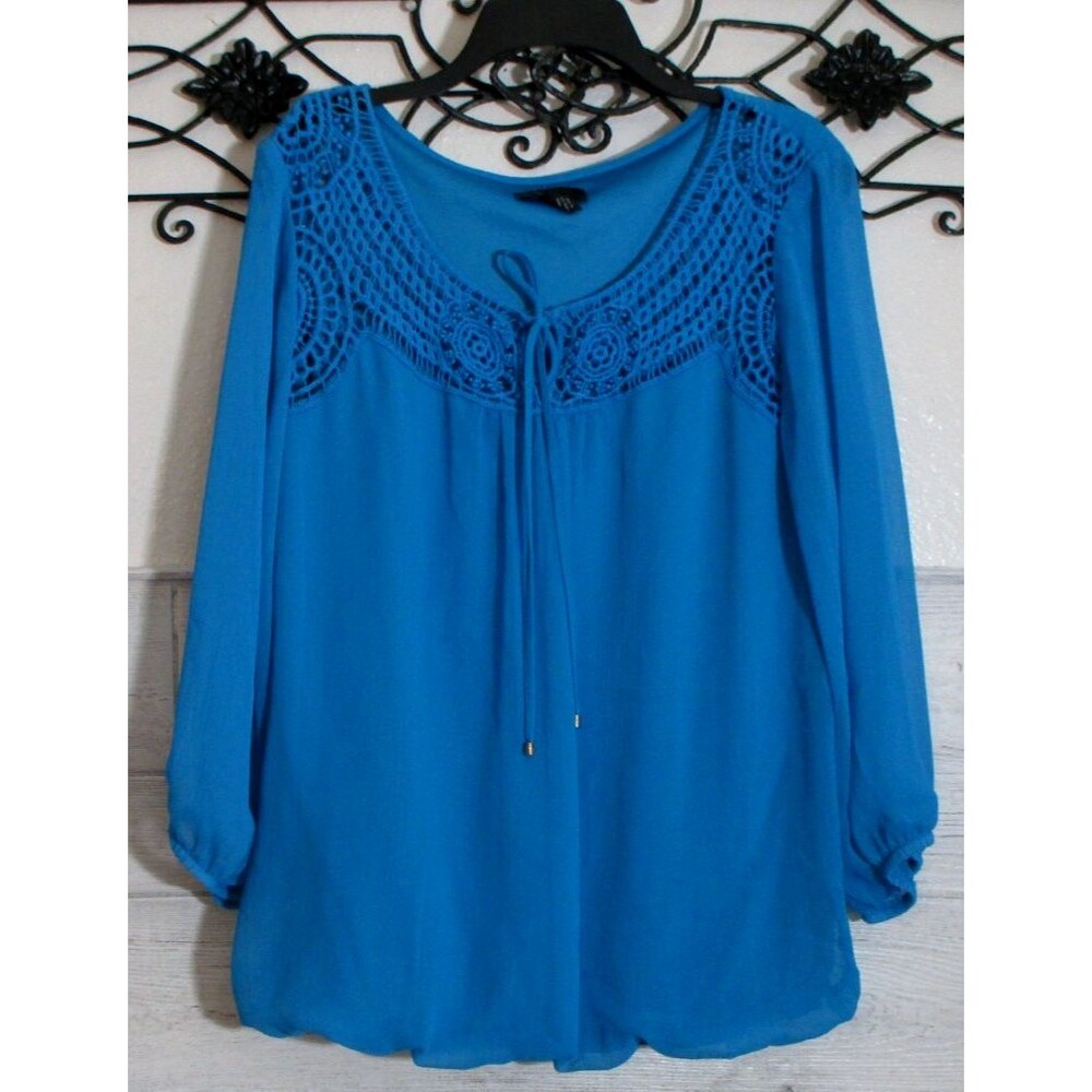 AB Studio Women's Top Size XL Short Sleeve Blue Round Neck